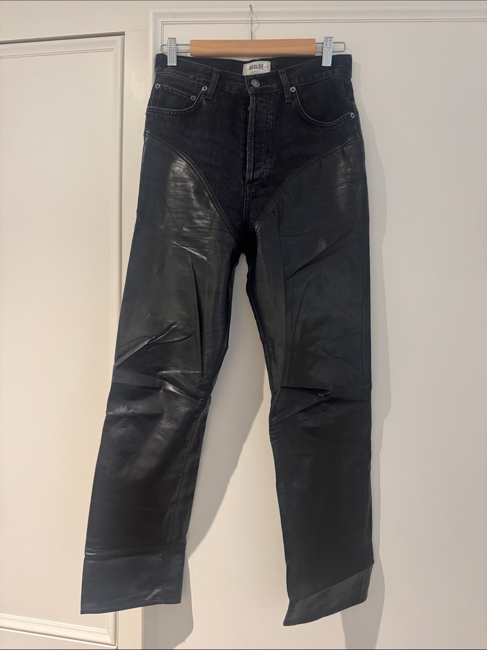 Agolde Men’s Black Straight Jeans with Leather Panels